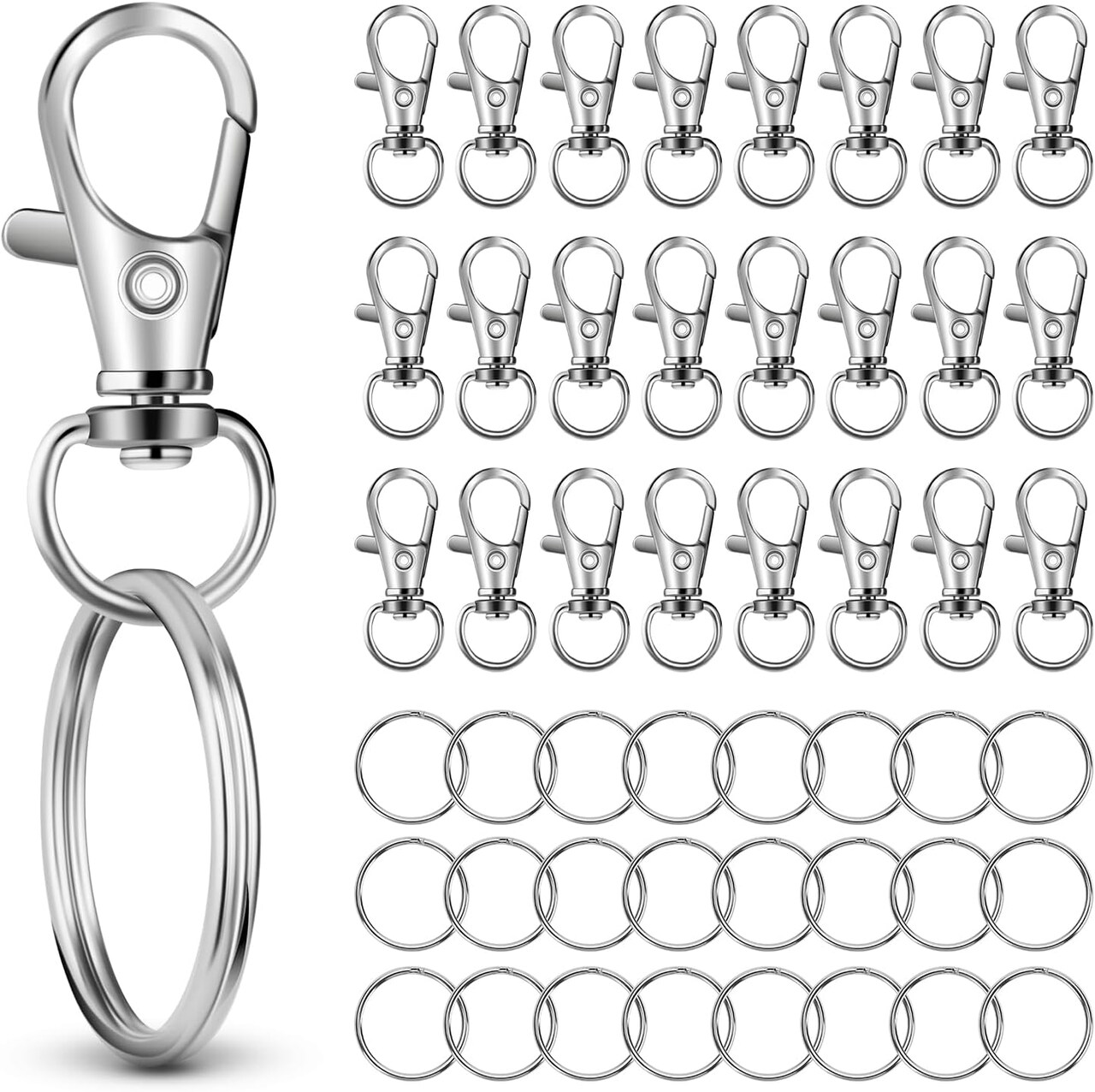 50 PCS in 25 Sets, Metal Swivel Lobster Claw Clasps, Keychain Clip with Large Key Ring, Premium Keychains Clips, Snap Hooks and Sturdy Key Rings, for Key Chain Making Kit